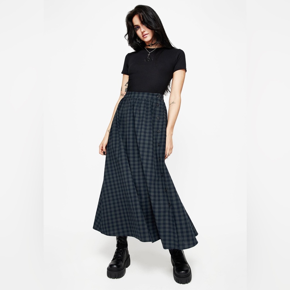 NWT Disturbia Jeannie Check Cotton Button Up Midaxi Skirt US 14 / UK 18